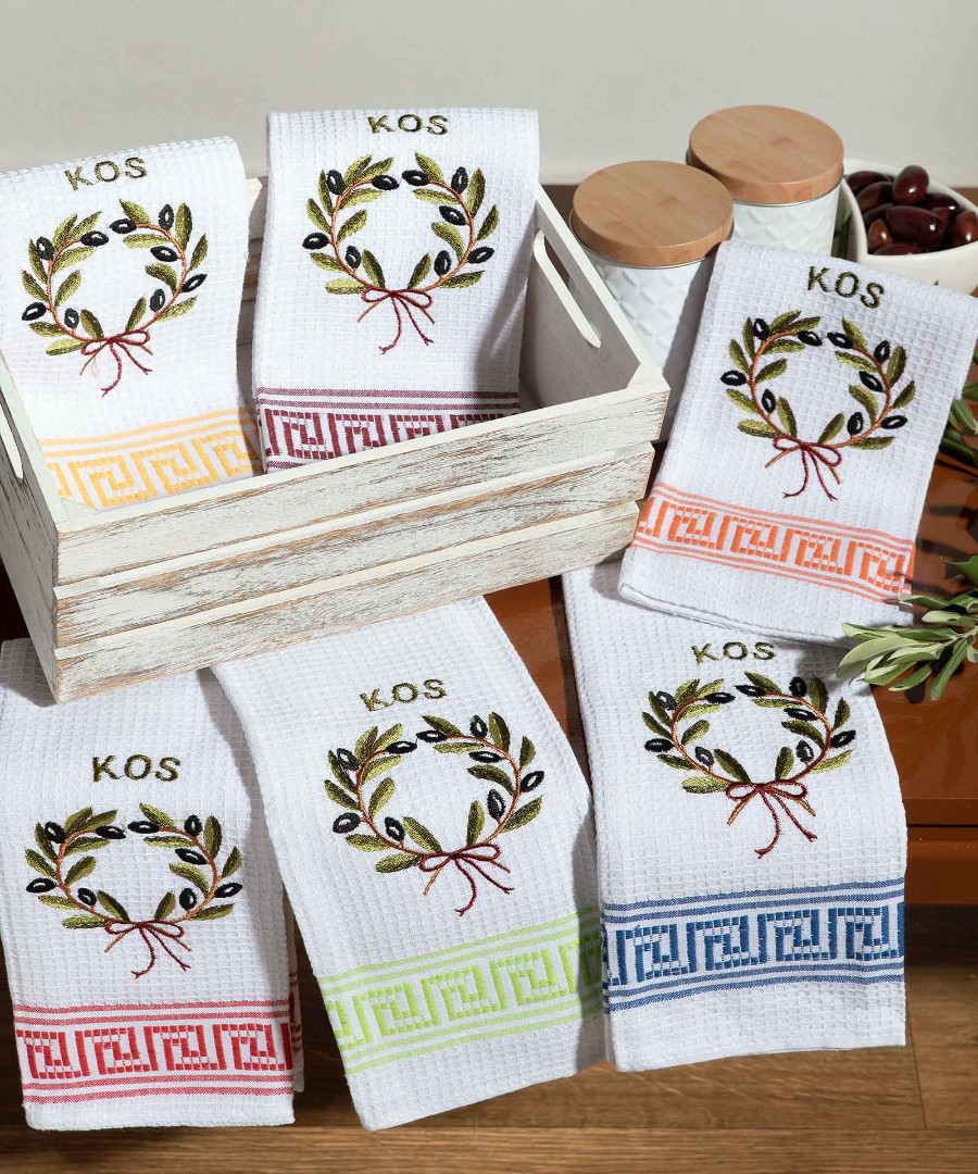 Σετ 12 τεμαχίων ποτηρόπανα (45cm x 65cm) στεφάνι KOS