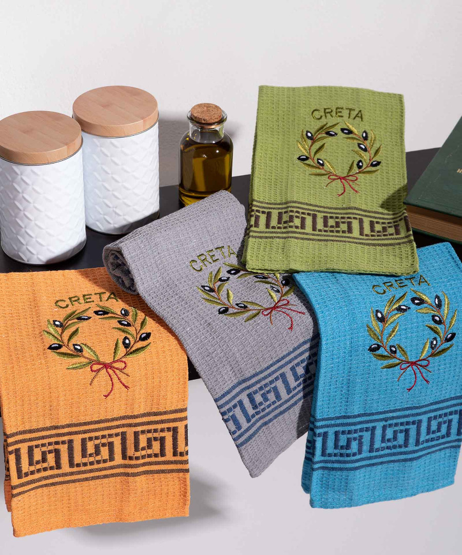 Σετ 12 τεμαχίων ποτηρόπανα (45cm x 65cm) στεφάνι ελιάς χρωματιστό CRETA