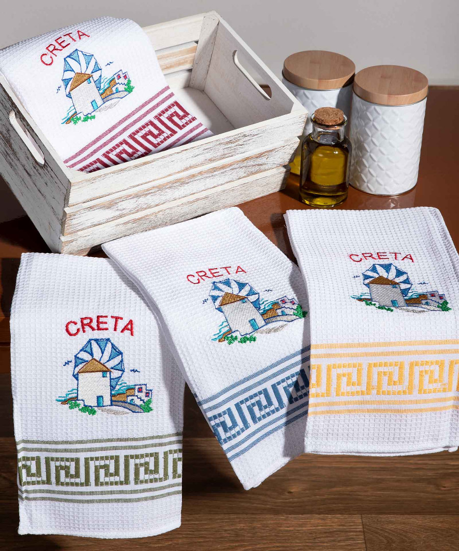 Σετ 12 τεμαχίων ποτηρόπανα (50cm x 70cm) ανεμόμυλος CRETA