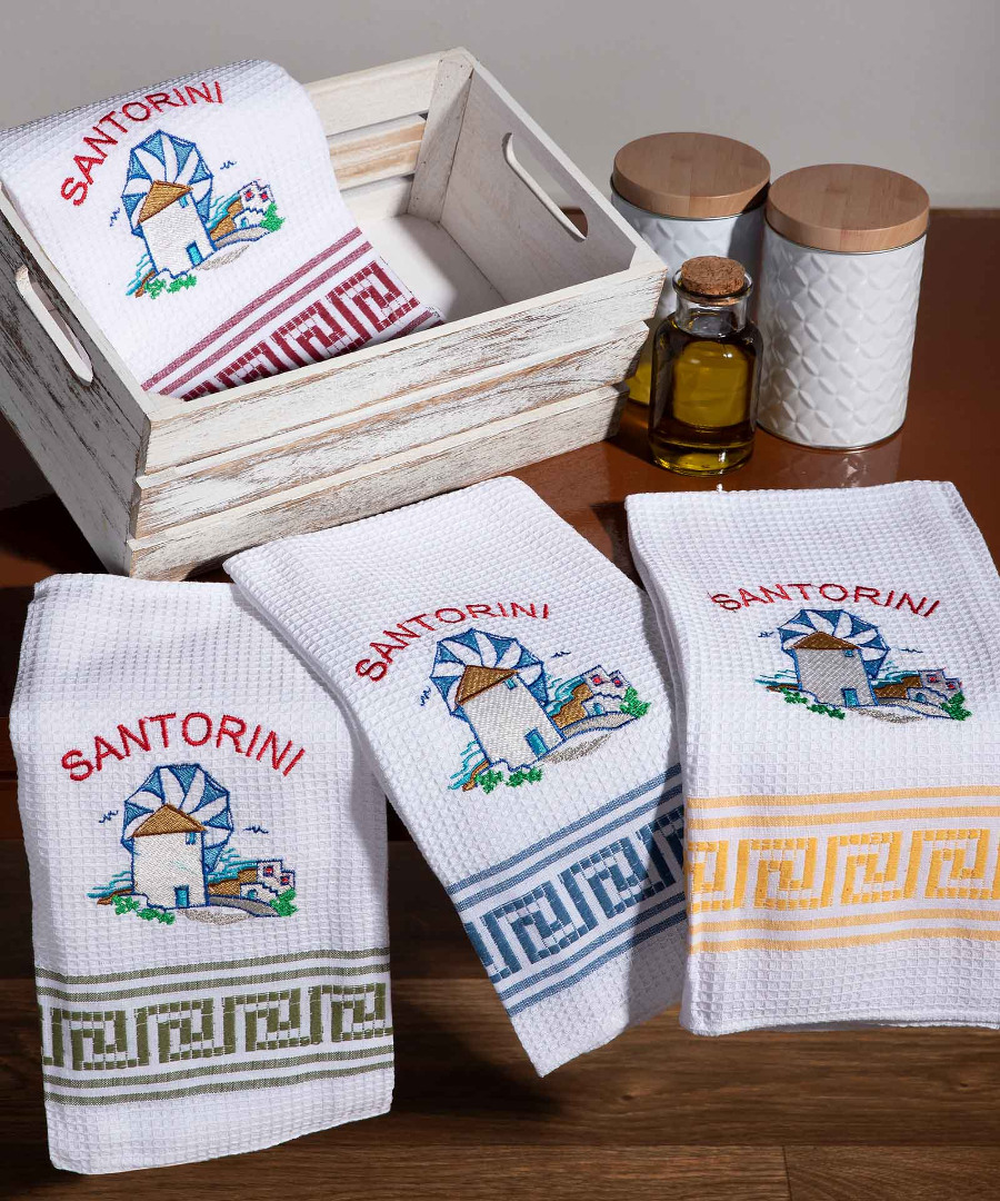 Σετ 12 τεμαχίων ποτηρόπανα (50cm x 70cm) ανεμόμυλος SANTORINI