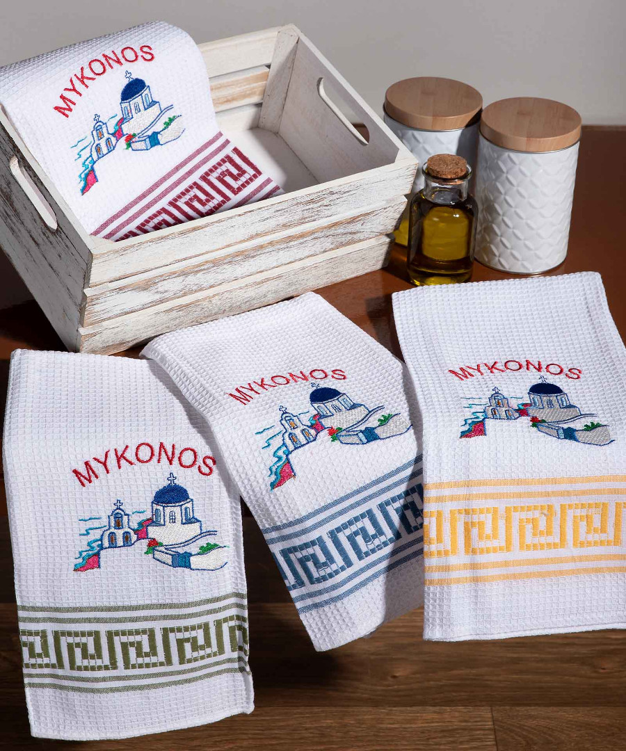 Σετ 12 τεμαχίων ποτηρόπανα (50cm x 70cm) εκκλησία MYKONOS