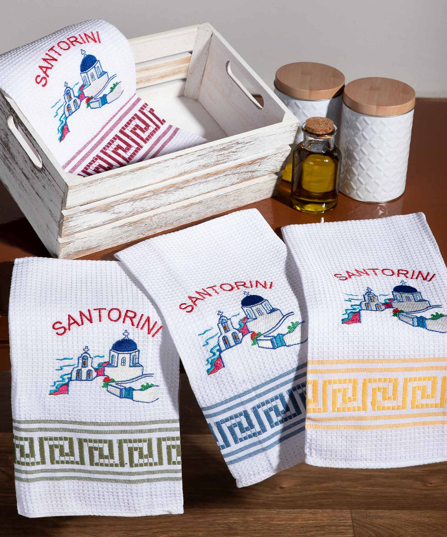 Σετ 12 τεμαχίων ποτηρόπανα (50cm x 70cm) εκκλησία SANTORINI