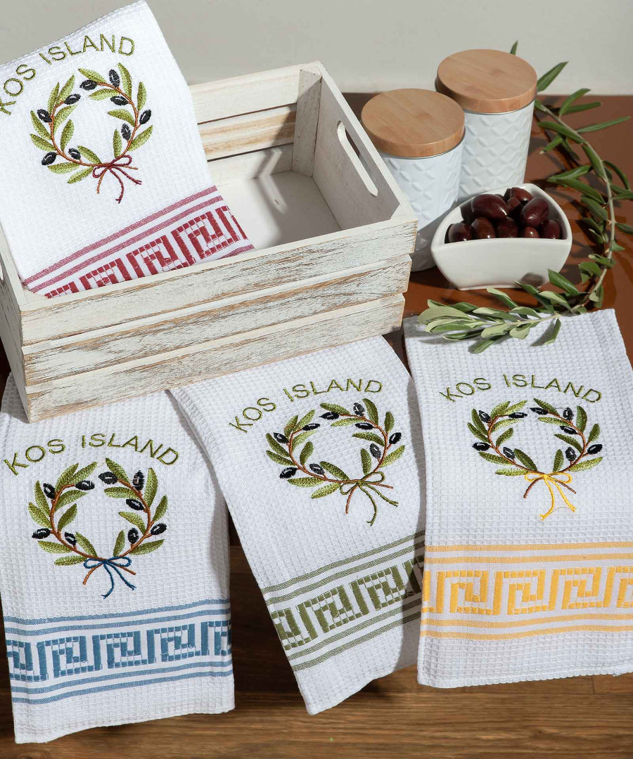 Σετ 12 τεμαχίων ποτηρόπανα (50cm x 70cm) στεφάνι KOS