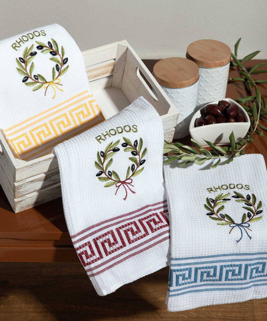 Σετ 12 τεμαχίων ποτηρόπανα (50cm x 70cm) στεφάνι RHODES