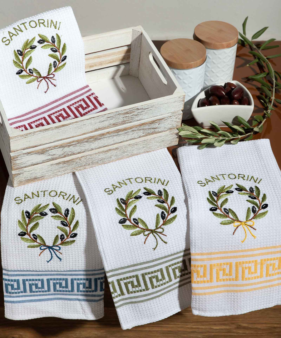 Σετ 12 τεμαχίων ποτηρόπανα (50cm x 70cm) στεφάνι SANTORINI