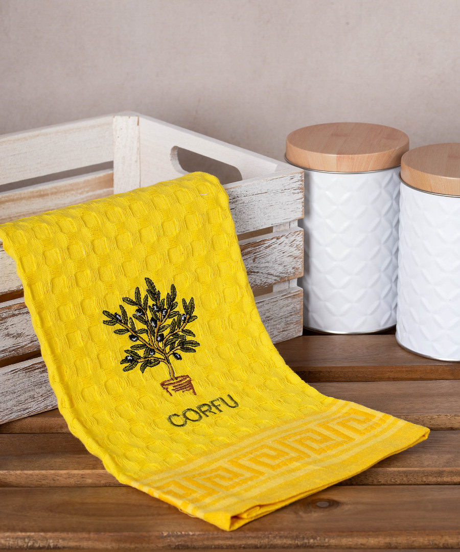 Σετ 12 τεμαχίων ποτηρόπανα γκοφρέ (50cm x 70cm) κίτρινο γλάστρα CORFU