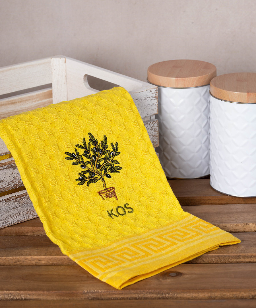 Σετ 12 τεμαχίων ποτηρόπανα γκοφρέ (50cm x 70cm) κίτρινο γλάστρα KOS