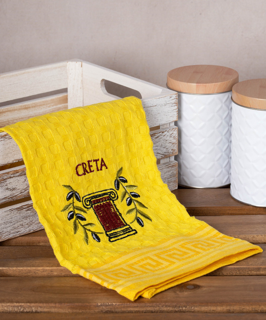 Σετ 12 τεμαχίων ποτηρόπανα γκοφρέ (50cm x 70cm) κίτρινο κίονας CRETA