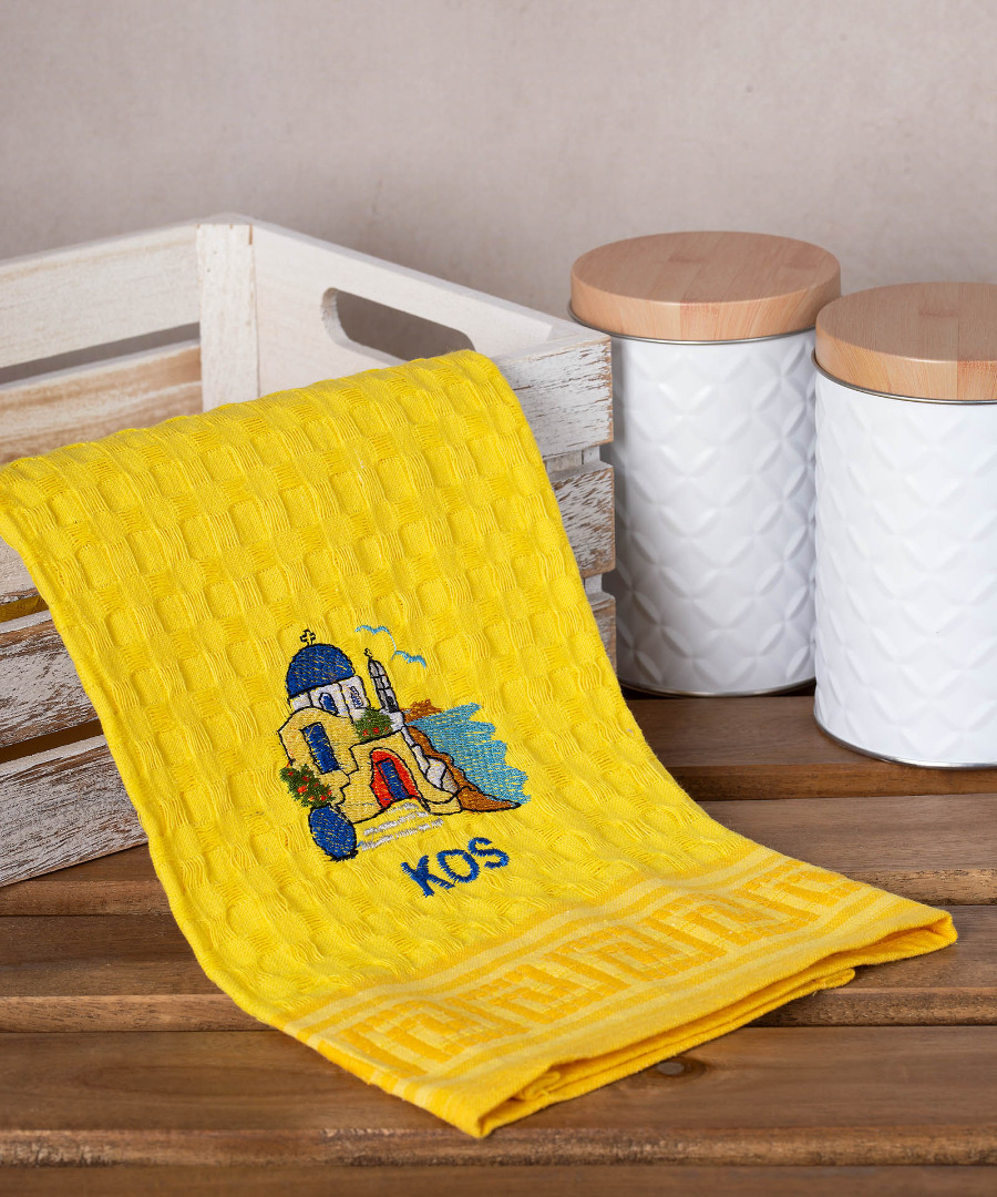 Σετ 12 τεμαχίων ποτηρόπανα γκοφρέ (50cm x 70cm) κίτρινος εκκλησία KOS