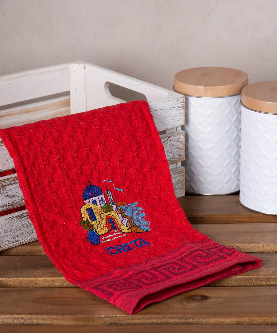 Σετ 12 τεμαχίων ποτηρόπανα γκοφρέ (50cm x 70cm) κόκκινο εκκλησία CRETA