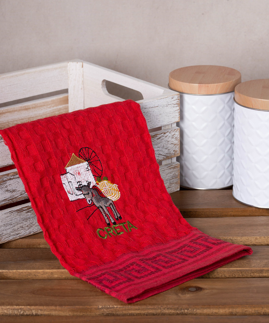 Σετ 12 τεμαχίων ποτηρόπανα γκοφρέ (50cm x 70cm) κόκκινο γάιδαρος CRETA
