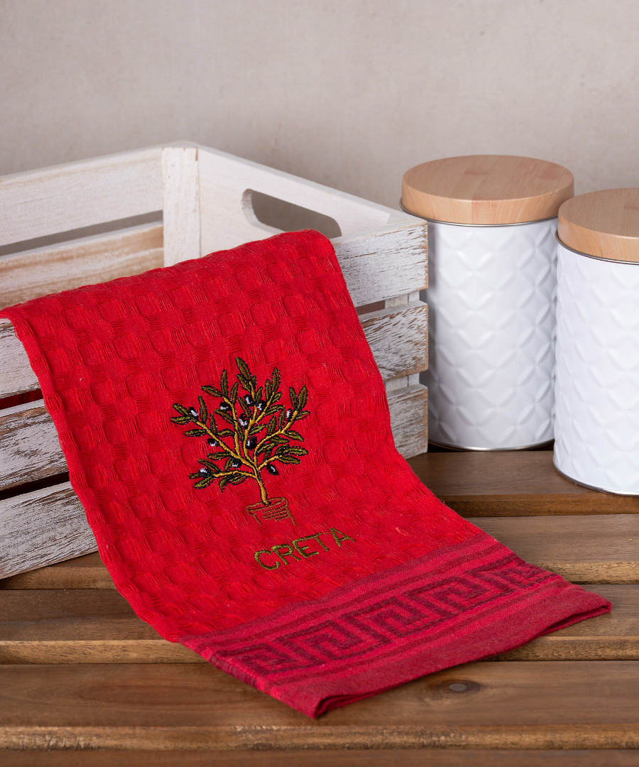Σετ 12 τεμαχίων ποτηρόπανα γκοφρέ (50cm x 70cm) κόκκινο γλάστρα CRETA