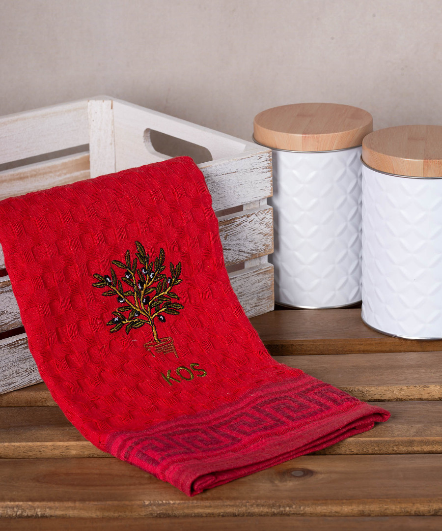 Σετ 12 τεμαχίων ποτηρόπανα γκοφρέ (50cm x 70cm) κόκκινο γλάστρα  KOS