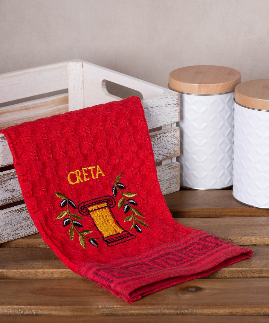 Σετ 12 τεμαχίων ποτηρόπανα γκοφρέ (50cm x 70cm) κόκκινο κίονας CRETA