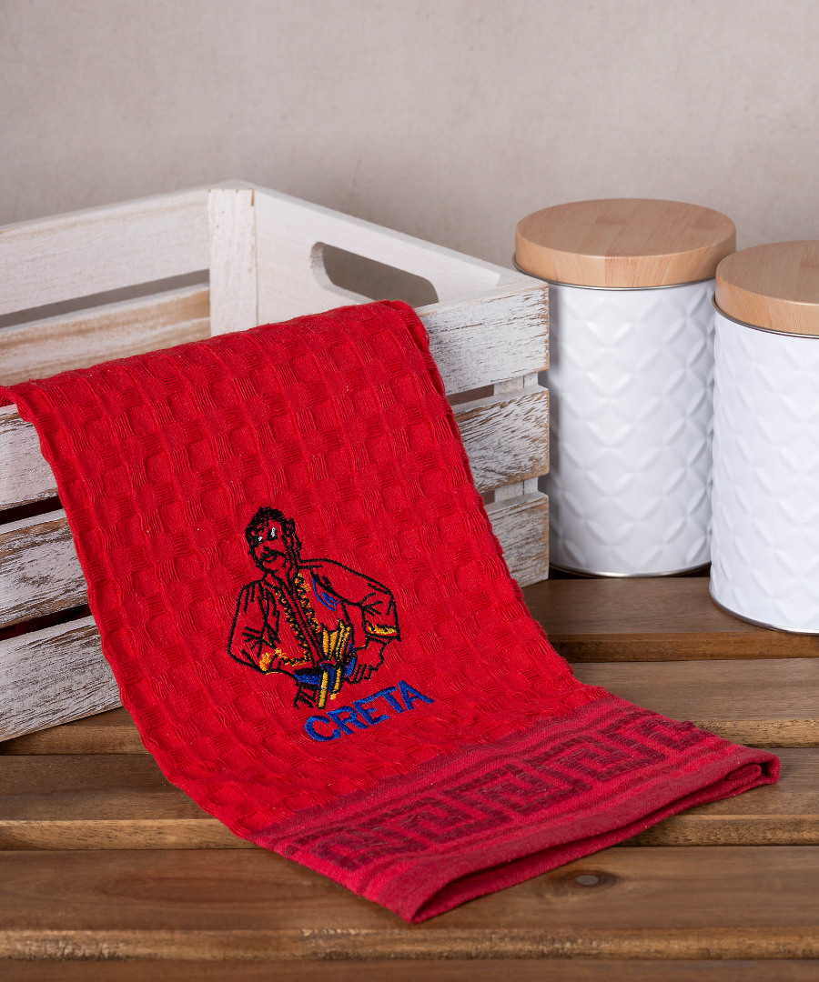 Σετ 12 τεμαχίων ποτηρόπανα γκοφρέ (50cm x 70cm) κόκκινο κρητικός CRETA