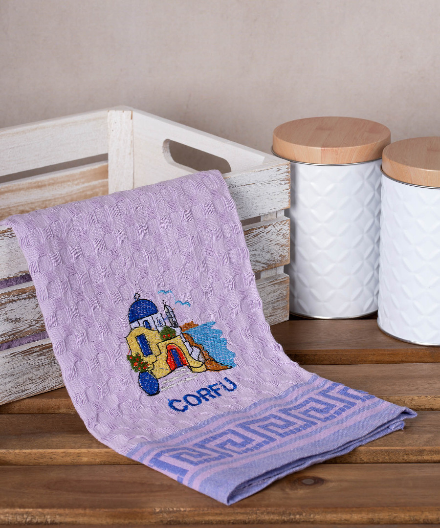 Σετ 12 τεμαχίων ποτηρόπανα γκοφρέ (50cm x 70cm) λιλά εκκλησία CORFU