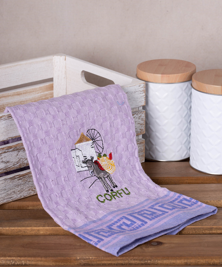 Σετ 12 τεμαχίων ποτηρόπανα γκοφρέ (50cm x 70cm) λιλά γαίδαρος CORFU