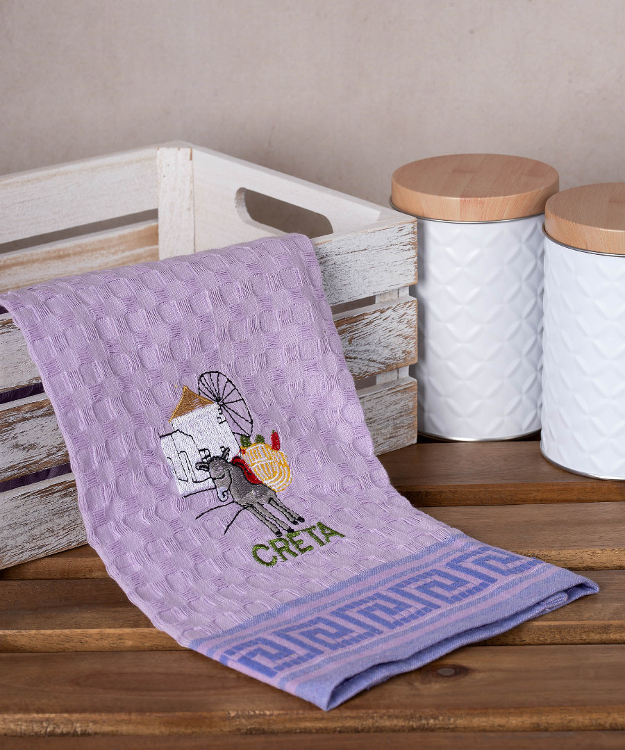 Σετ 12 τεμαχίων ποτηρόπανα γκοφρέ (50cm x 70cm) λιλά γαίδαρος CRETA