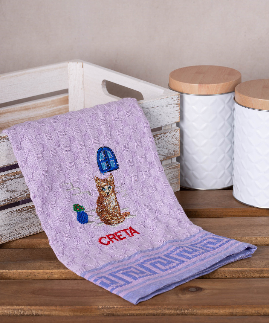 Σετ 12 τεμαχίων ποτηρόπανα γκοφρέ (50cm x 70cm) λιλά γάτα CRETA