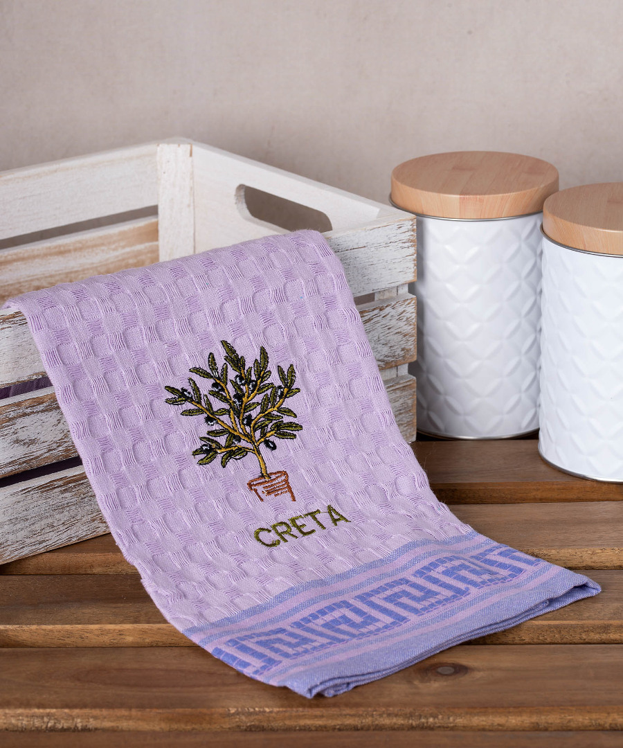 Σετ 12 τεμαχίων ποτηρόπανα γκοφρέ (50cm x 70cm) λιλά γλάστρα CRETA