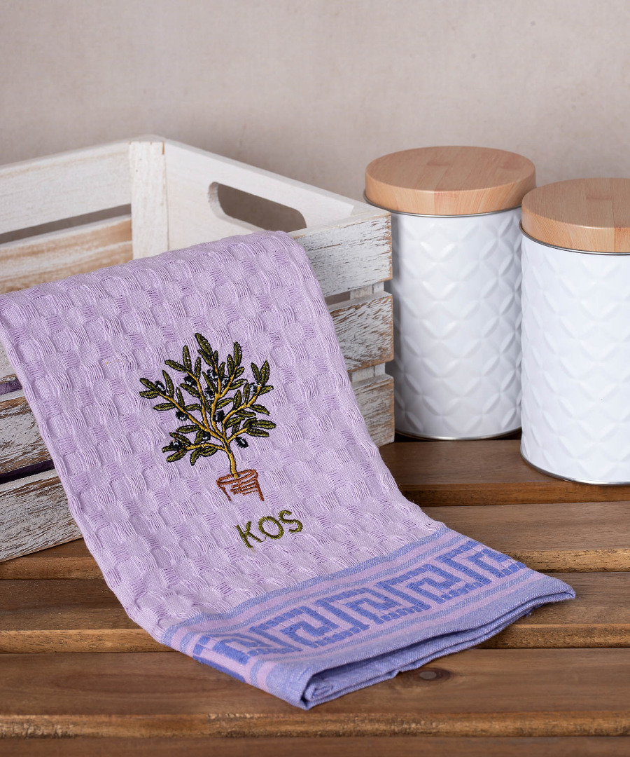 Σετ 12 τεμαχίων ποτηρόπανα γκοφρέ (50cm x 70cm) λιλά γλάστρα  KOS