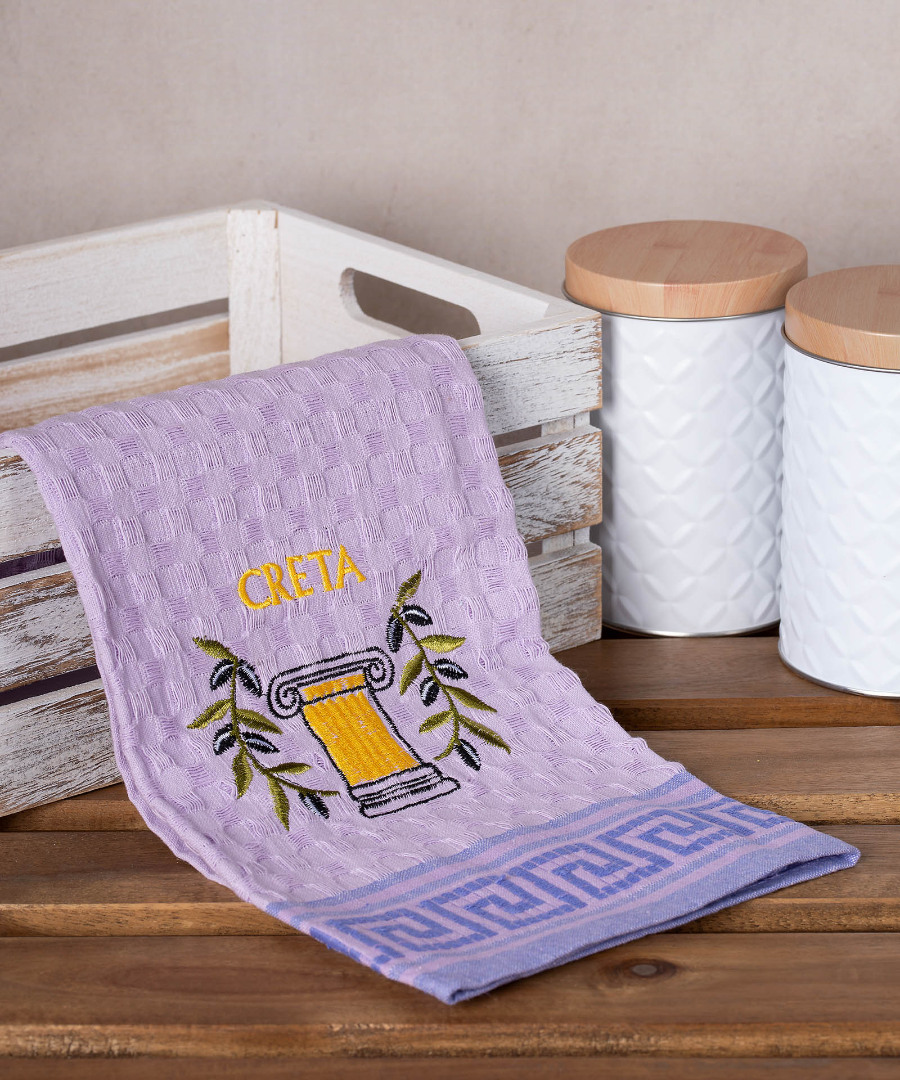 Σετ 12 τεμαχίων ποτηρόπανα γκοφρέ (50cm x 70cm) λιλά κίονας CRETA