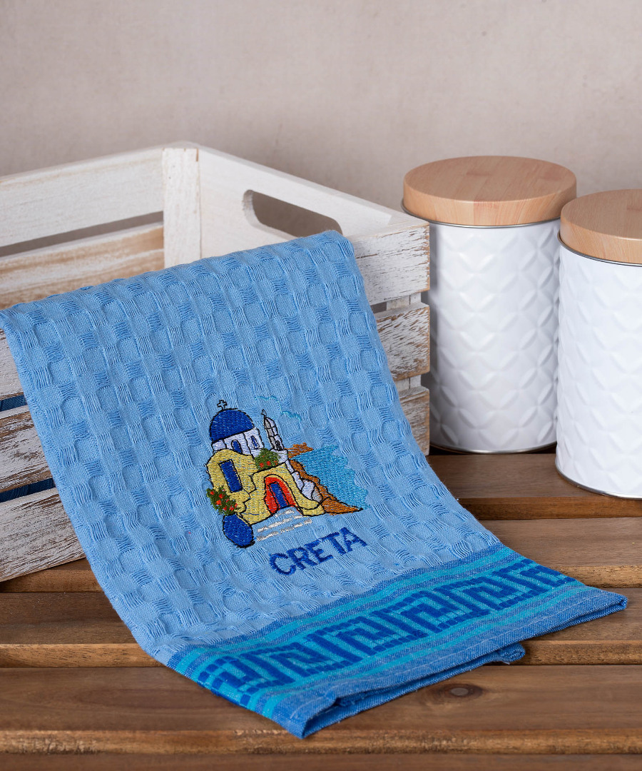 Σετ 12 τεμαχίων ποτηρόπανα γκοφρέ (50cm x 70cm) μπλέ εκκλήσία CRETA