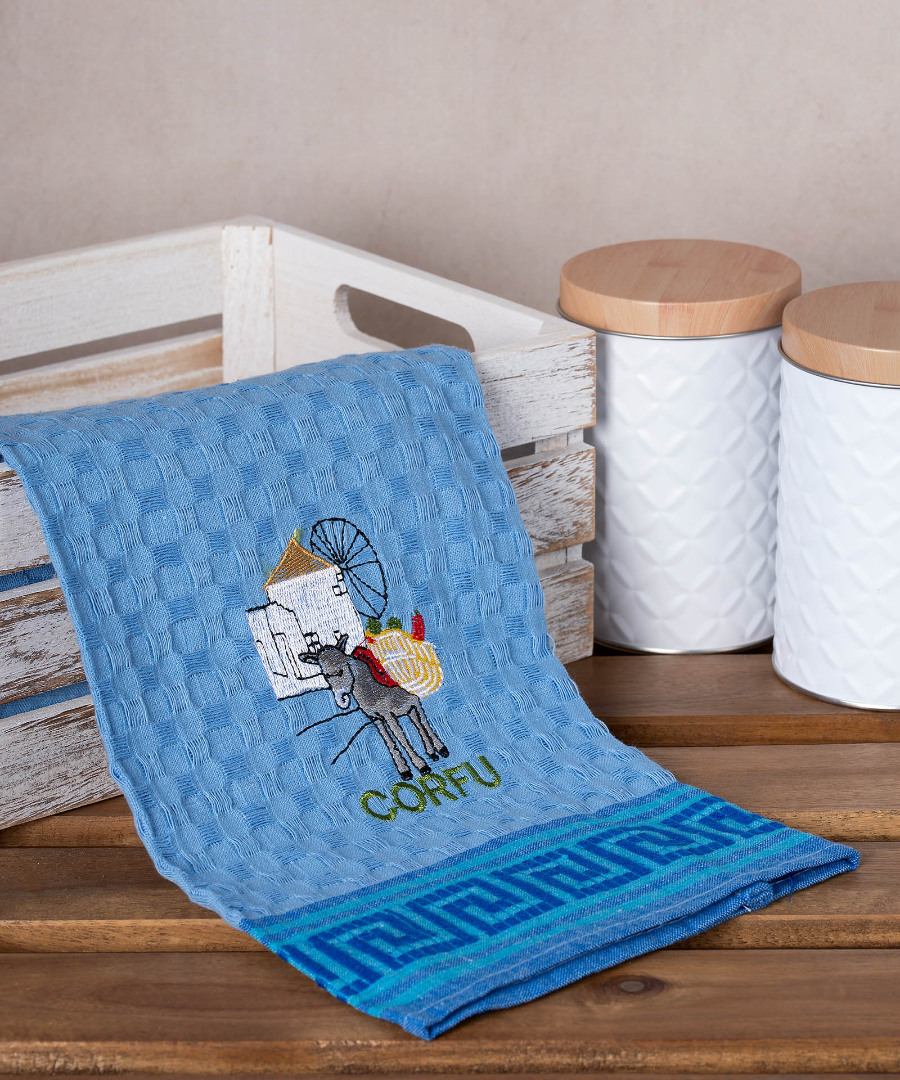 Σετ 12 τεμαχίων ποτηρόπανα γκοφρέ (50cm x 70cm) μπλέ γαίδαρος CORFU
