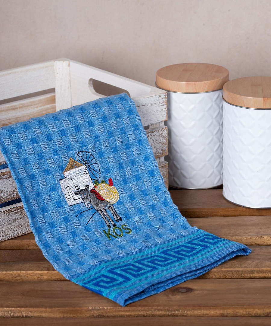 Σετ 12 τεμαχίων ποτηρόπανα γκοφρέ (50cm x 70cm) μπλέ γαίδαρος KOS