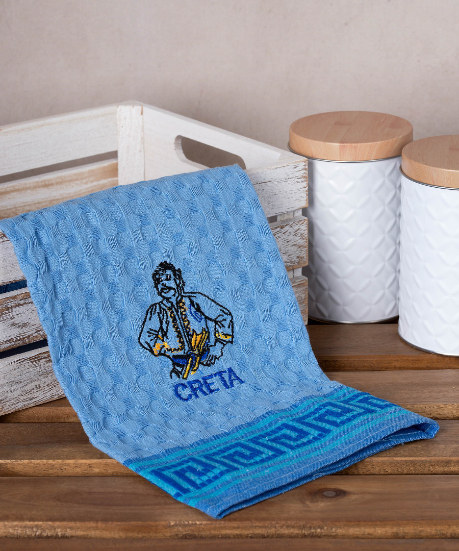 Σετ 12 τεμαχίων ποτηρόπανα γκοφρέ (50cm x 70cm) μπλέ κρητικός CRETA