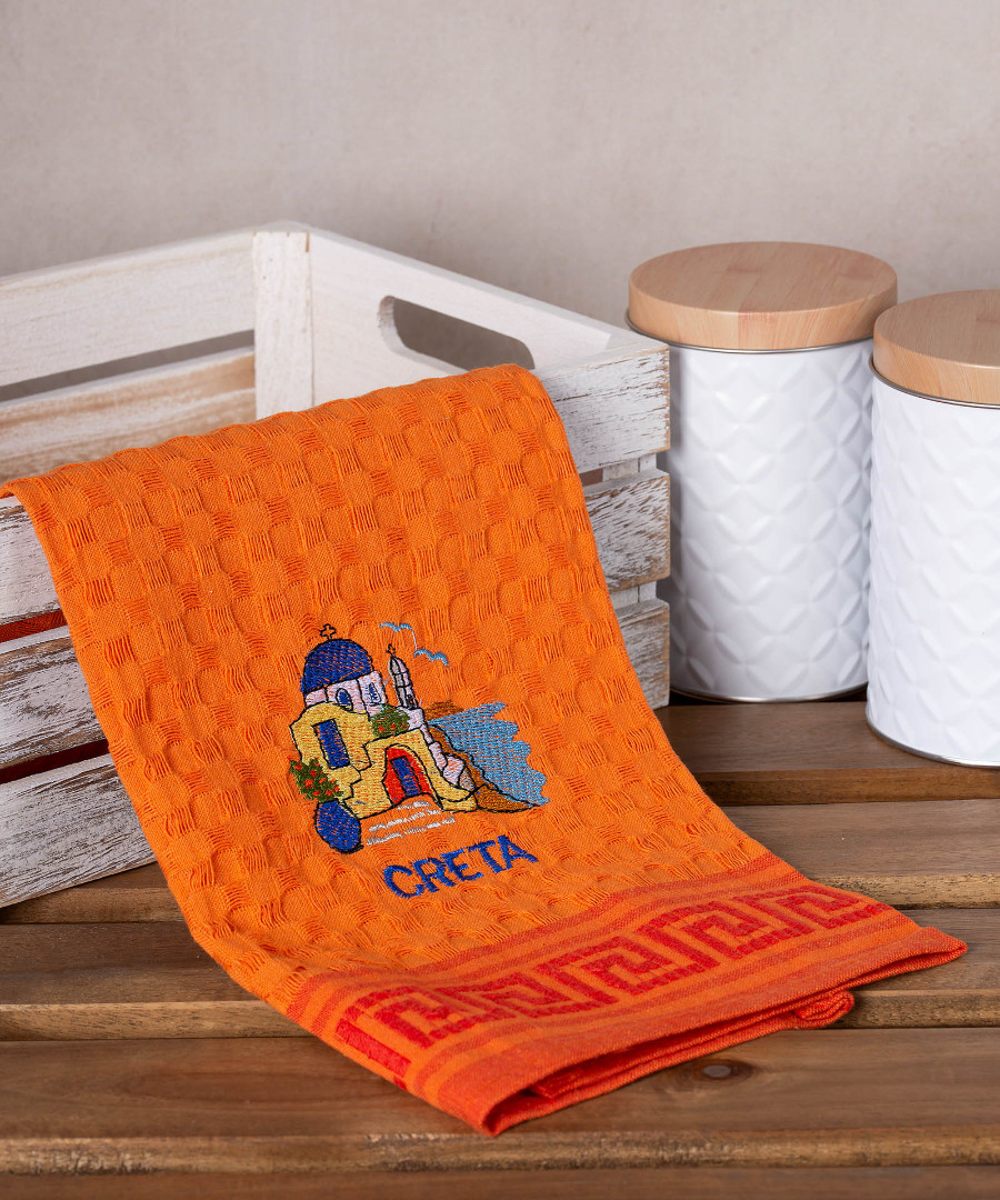 Σετ 12 τεμαχίων ποτηρόπανα γκοφρέ (50cm x 70cm) πορτοκαλί εκκλησία CRETA