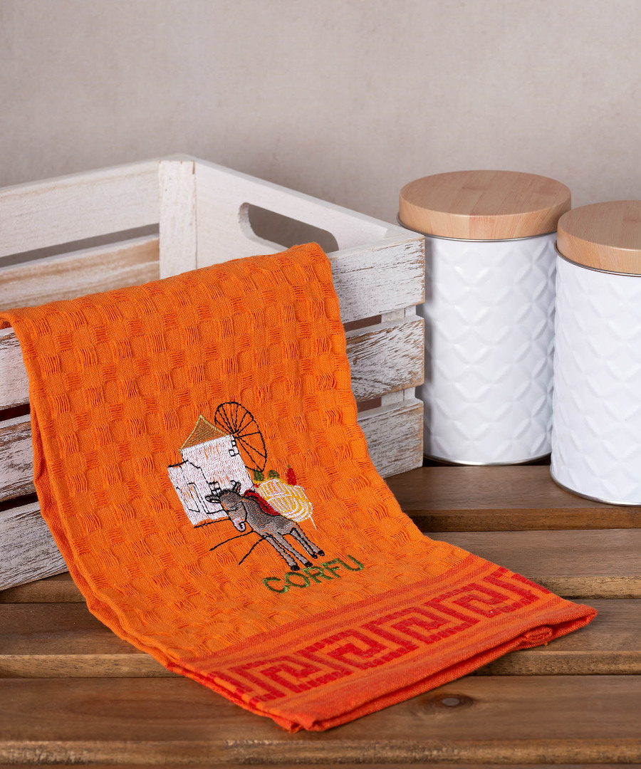 Σετ 12 τεμαχίων ποτηρόπανα γκοφρέ (50cm x 70cm) πορτοκαλί γαίδαρος CORFU