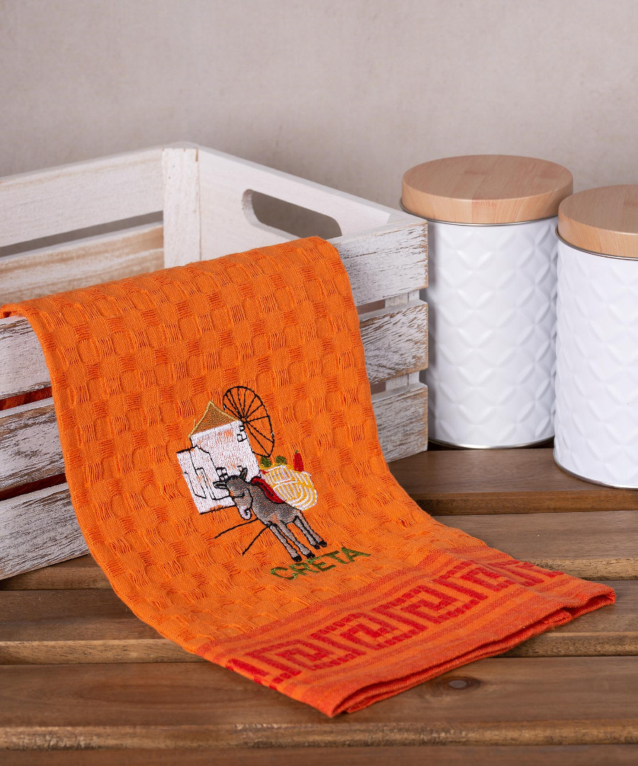 Σετ 12 τεμαχίων ποτηρόπανα γκοφρέ (50cm x 70cm) πορτοκαλί γαίδαρος CRETA