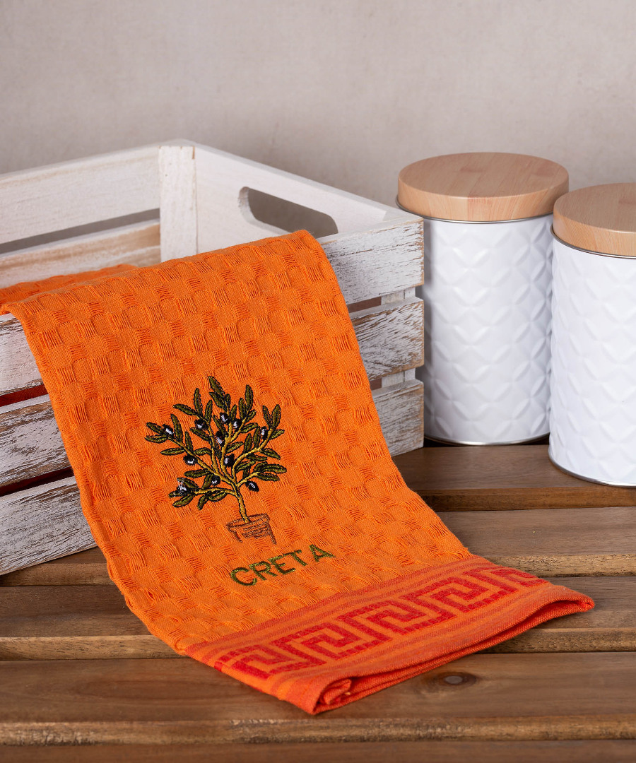 Σετ 12 τεμαχίων ποτηρόπανα γκοφρέ (50cm x 70cm) πορτοκαλί γλάστρα CRETA