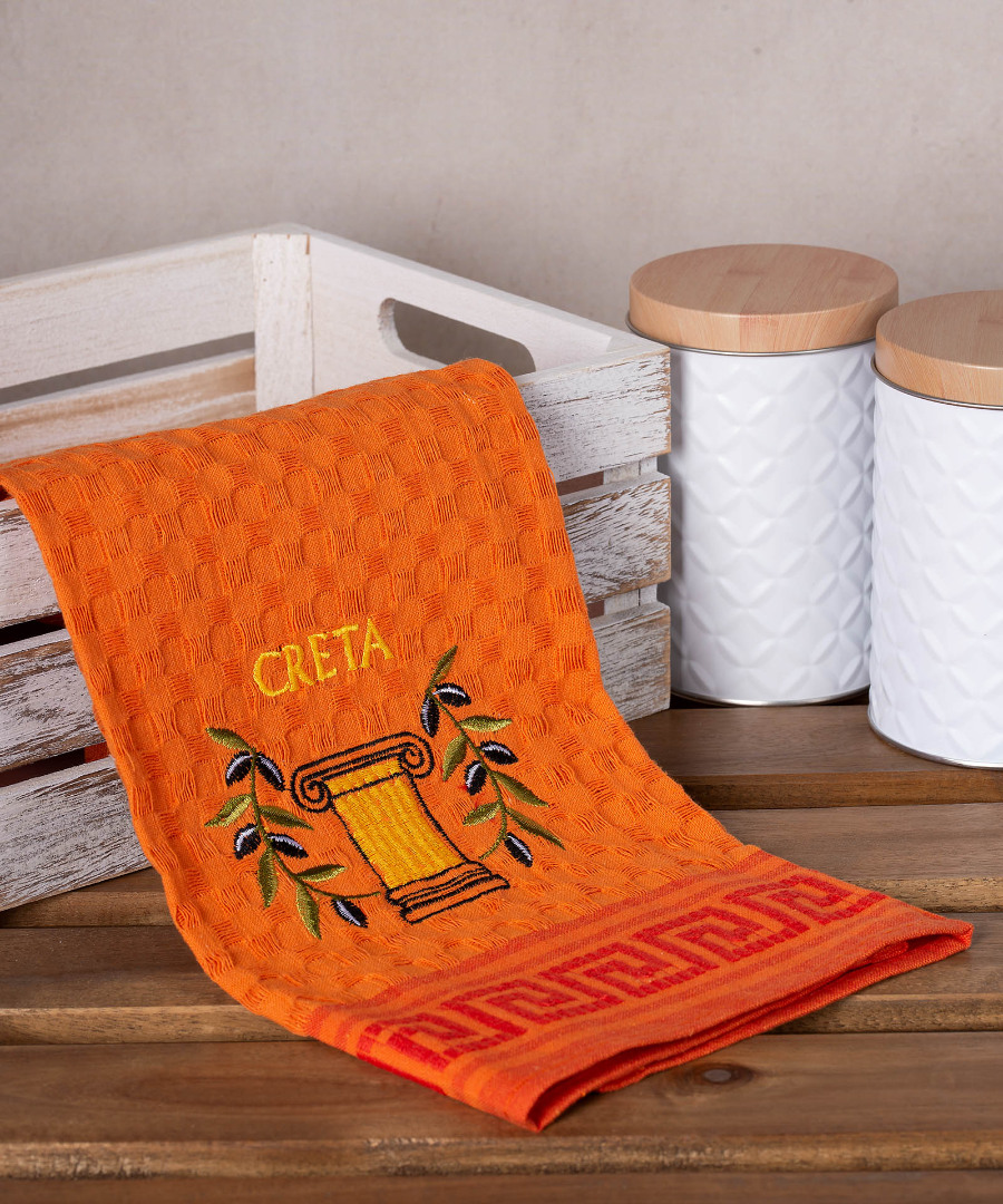 Σετ 12 τεμαχίων ποτηρόπανα γκοφρέ (50cm x 70cm) πορτοκαλί κίονας CRETA