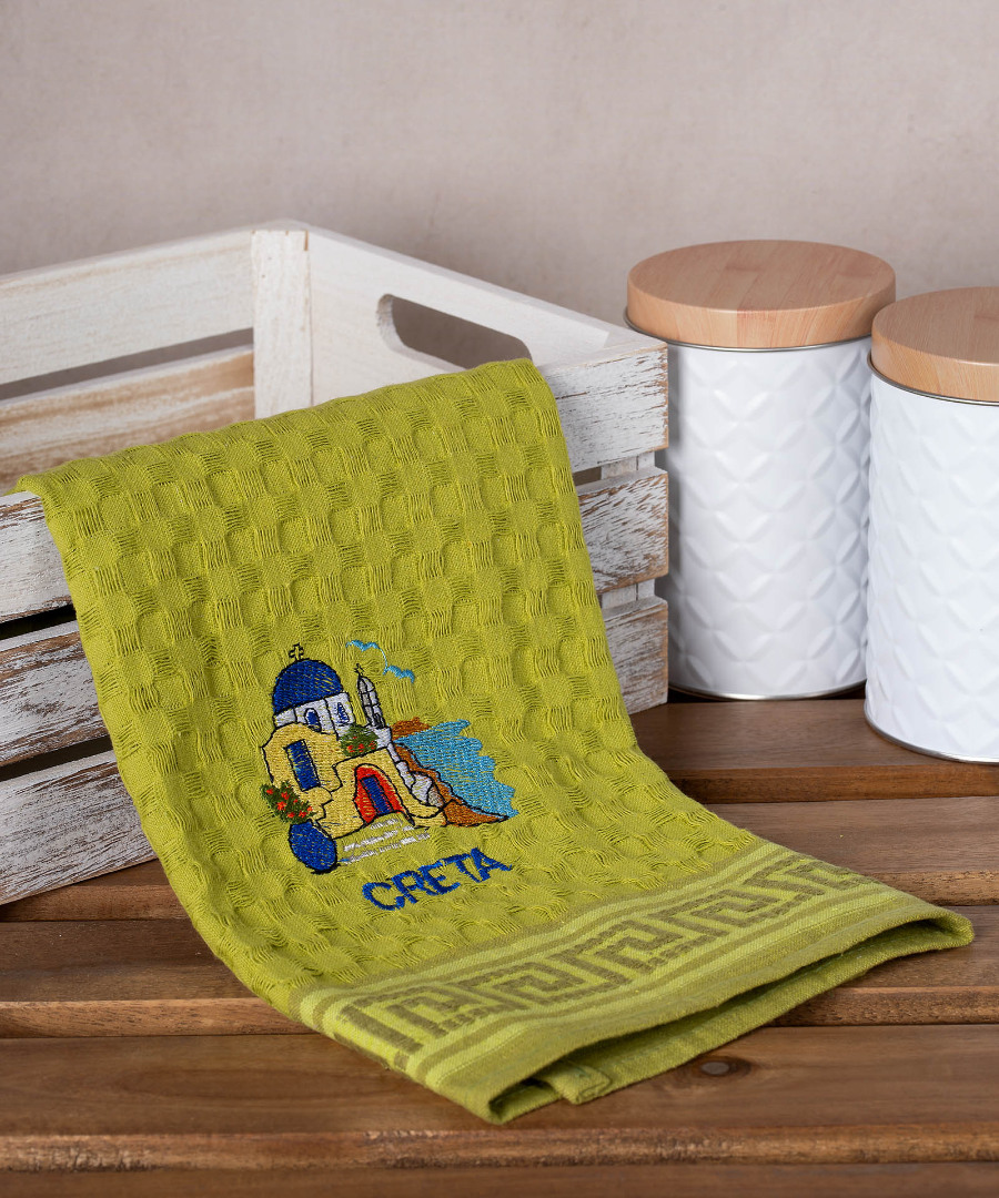 Σετ 12 τεμαχίων ποτηρόπανα γκοφρέ (50cm x 70cm) πράσινο εκκλησία CRETA