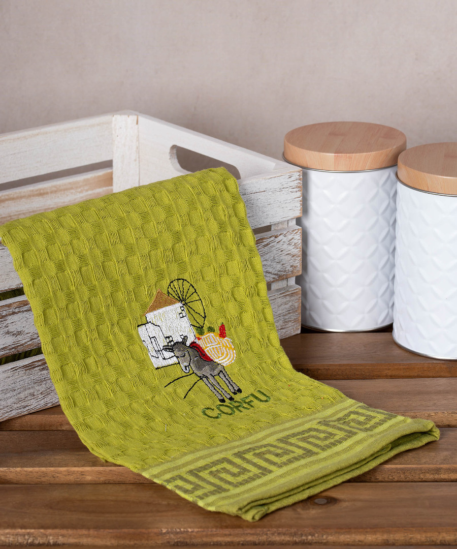 Σετ 12 τεμαχίων ποτηρόπανα γκοφρέ (50cm x 70cm) πράσινο γαίδαρος CORFU