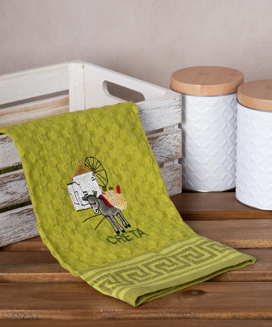 Σετ 12 τεμαχίων ποτηρόπανα γκοφρέ (50cm x 70cm) πράσινο γαίδαρος CRETA