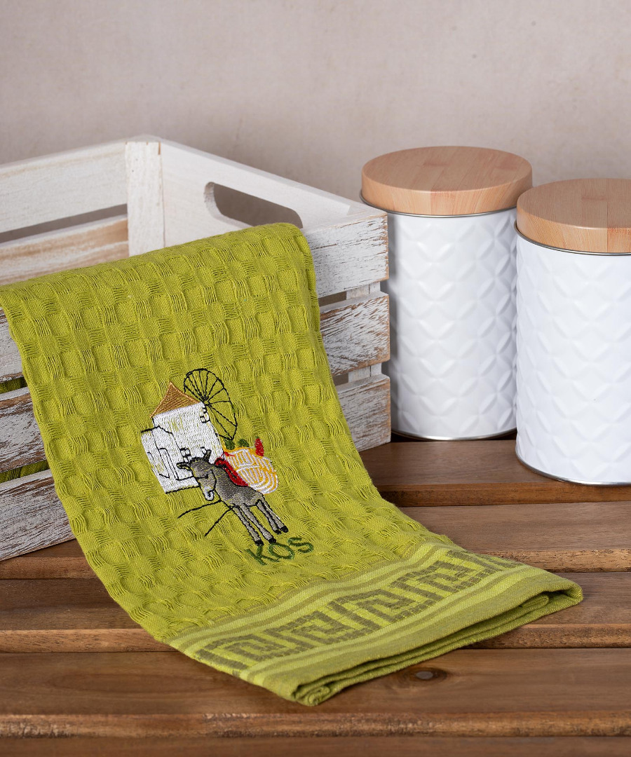 Σετ 12 τεμαχίων ποτηρόπανα γκοφρέ (50cm x 70cm) πράσινο γαίδαρος KOS