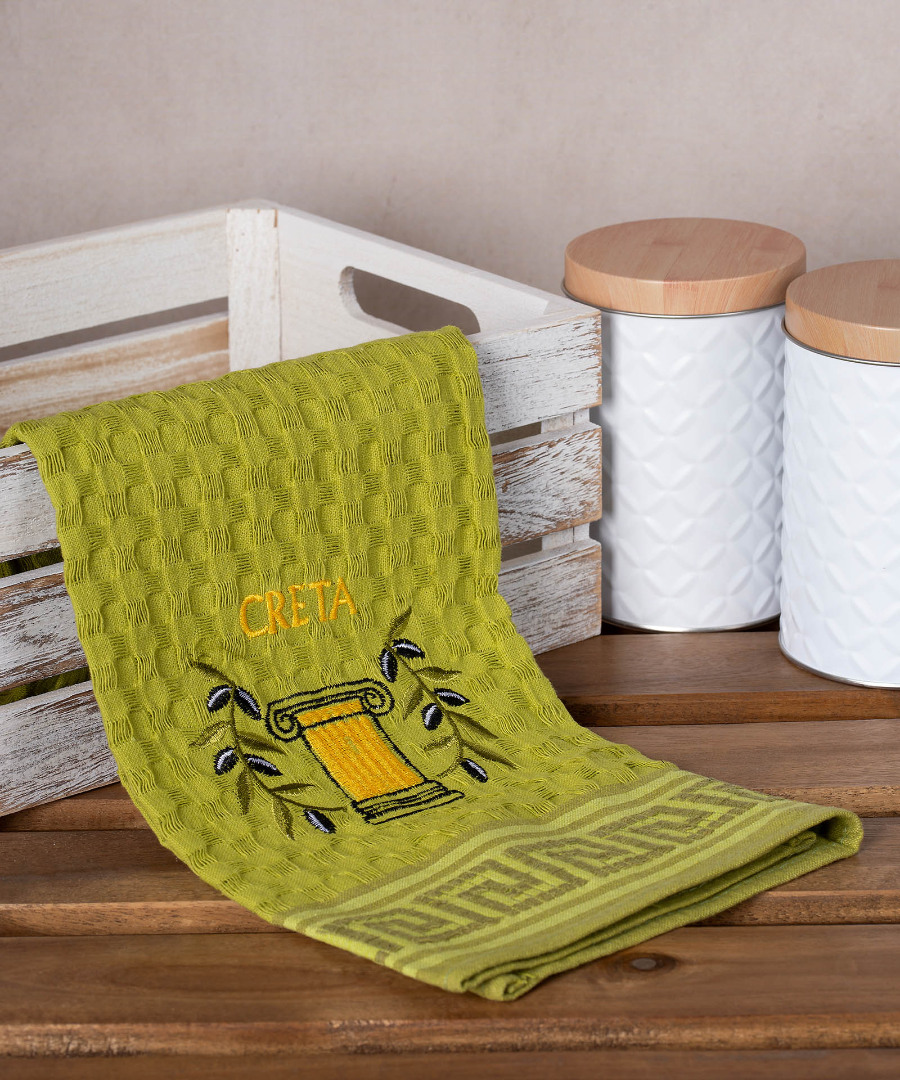 Σετ 12 τεμαχίων ποτηρόπανα γκοφρέ (50cm x 70cm) πράσινο κίονας CRETA