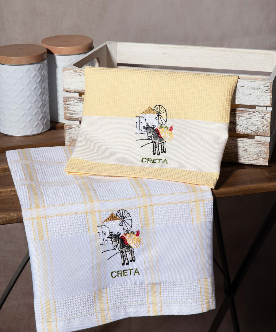 Σετ 2 τεμαχίων ποτηρόπανα (50cm x 70cm) ανεμόμυλος κίτρινο CRETA