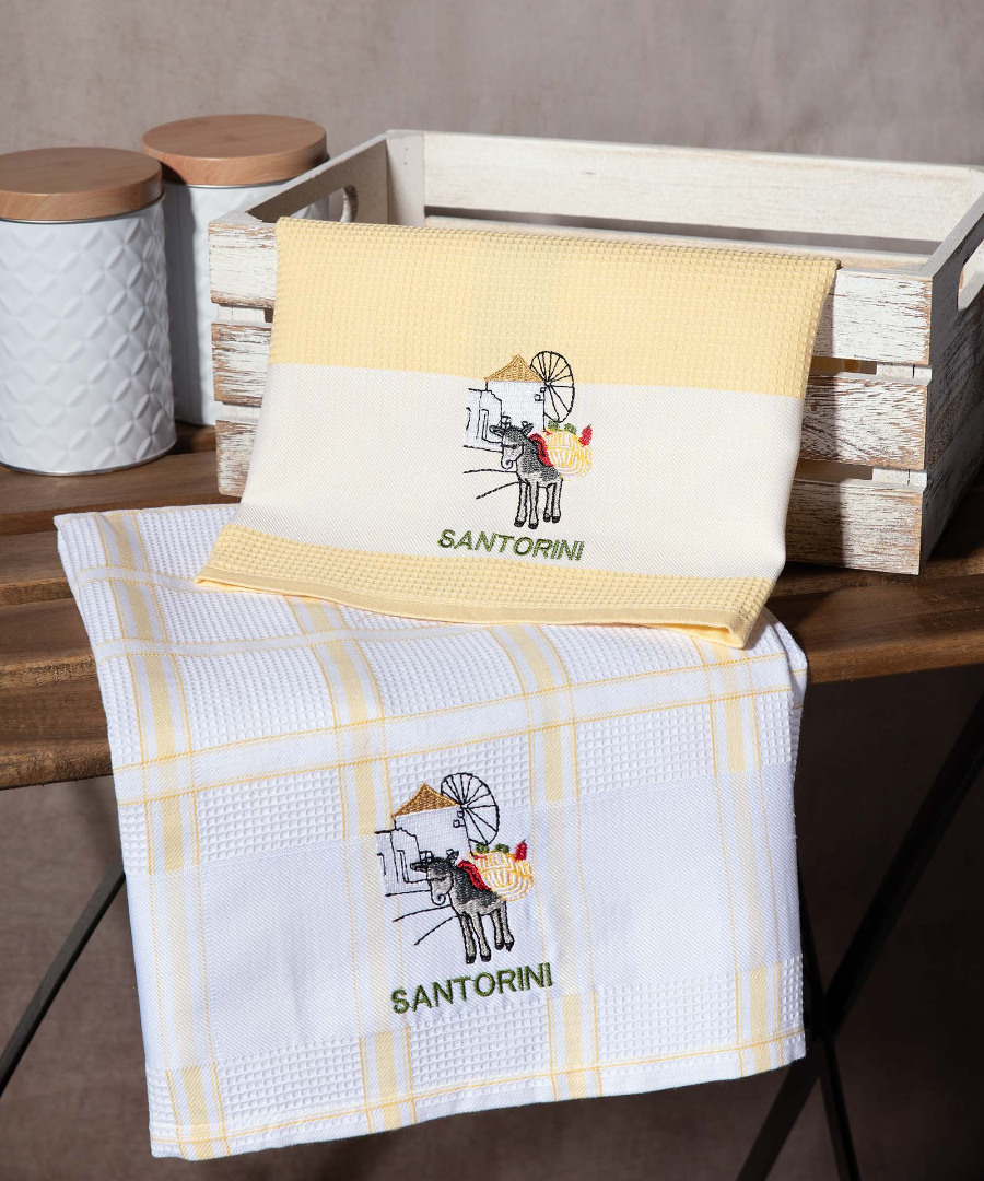 Σετ 2 τεμαχίων ποτηρόπανα (50cm x 70cm) ανεμόμυλος κίτρινο SANTORINI