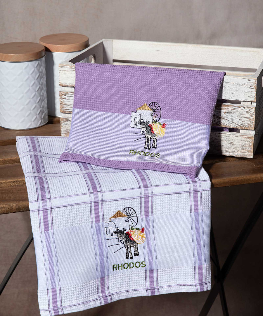 Σετ 2 τεμαχίων ποτηρόπανα (50cm x 70cm) ανεμόμυλος λιλά RHODES