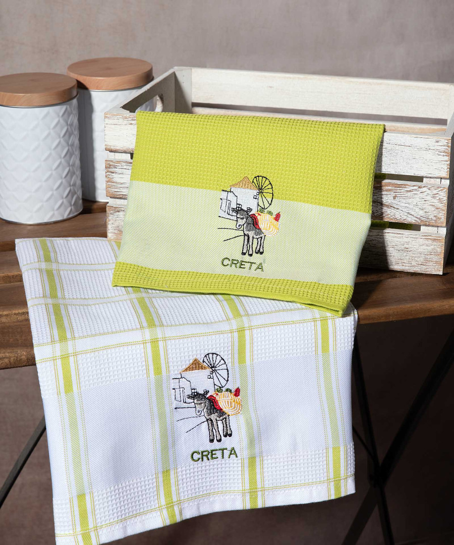 Σετ 2 τεμαχίων ποτηρόπανα (50cm x 70cm) ανεμόμυλος πράσινο CRETA