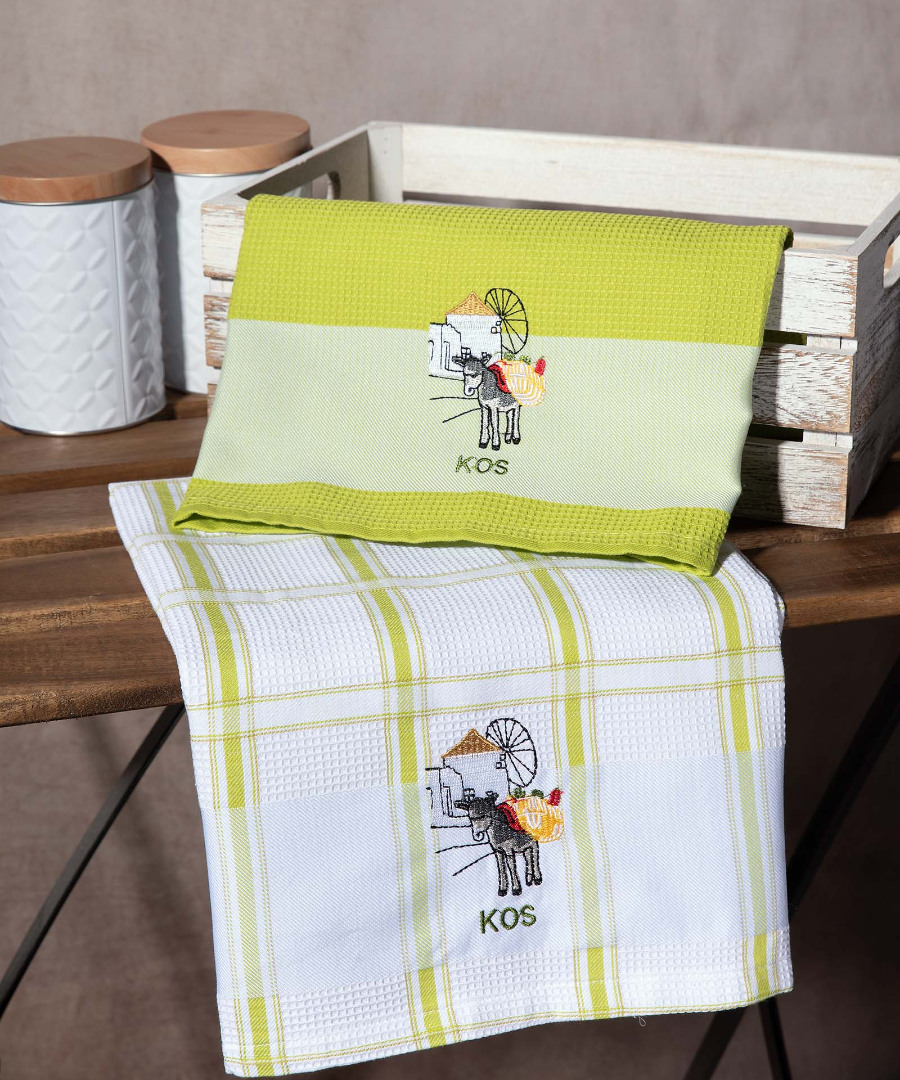 Σετ 2 τεμαχίων ποτηρόπανα (50cm x 70cm) ανεμόμυλος πράσινο KOS