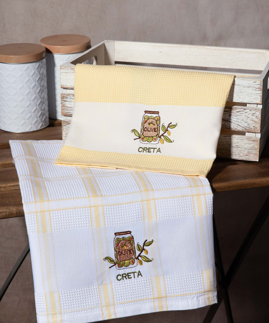 Σετ 2 τεμαχίων ποτηρόπανα (50cm x 70cm) βάζο κίτρινο CRETA