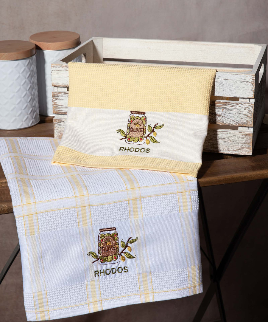 Σετ 2 τεμαχίων ποτηρόπανα (50cm x 70cm) βάζο κίτρινο RHODES