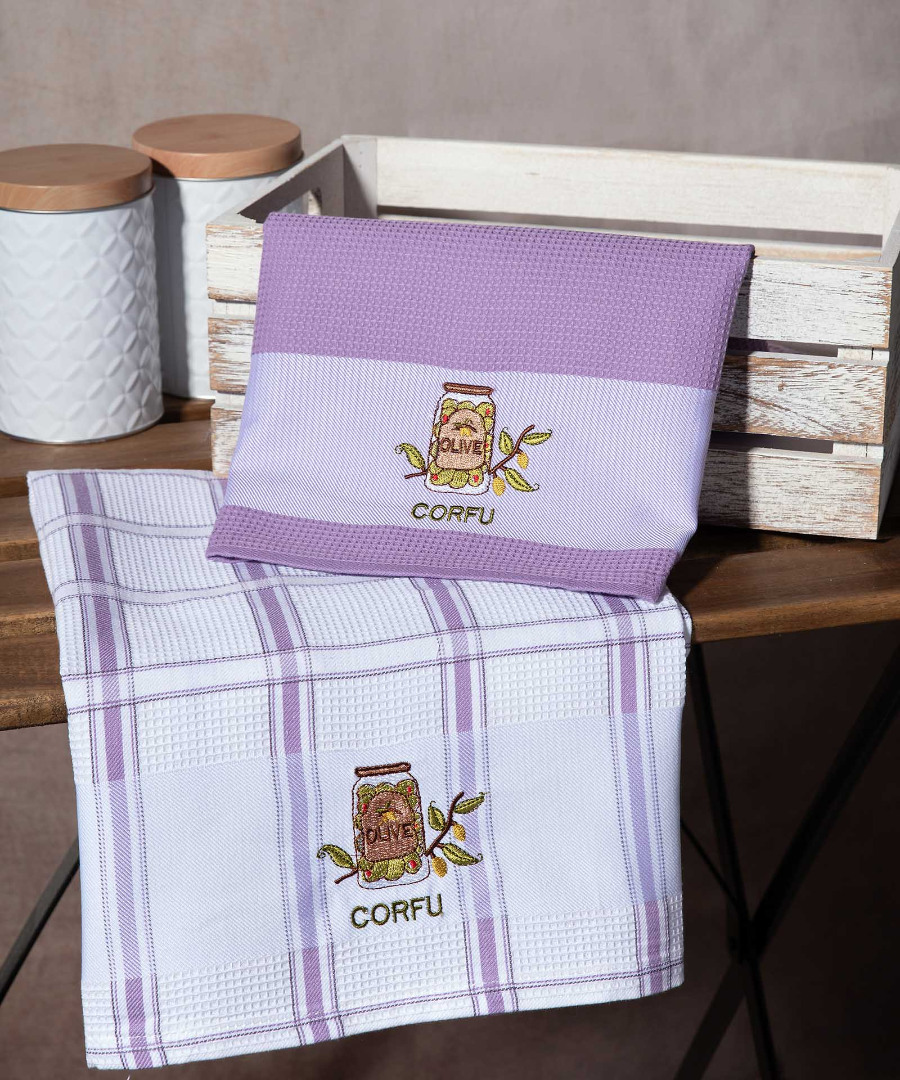 Σετ 2 τεμαχίων ποτηρόπανα (50cm x 70cm) βάζο λιλά CORFU
