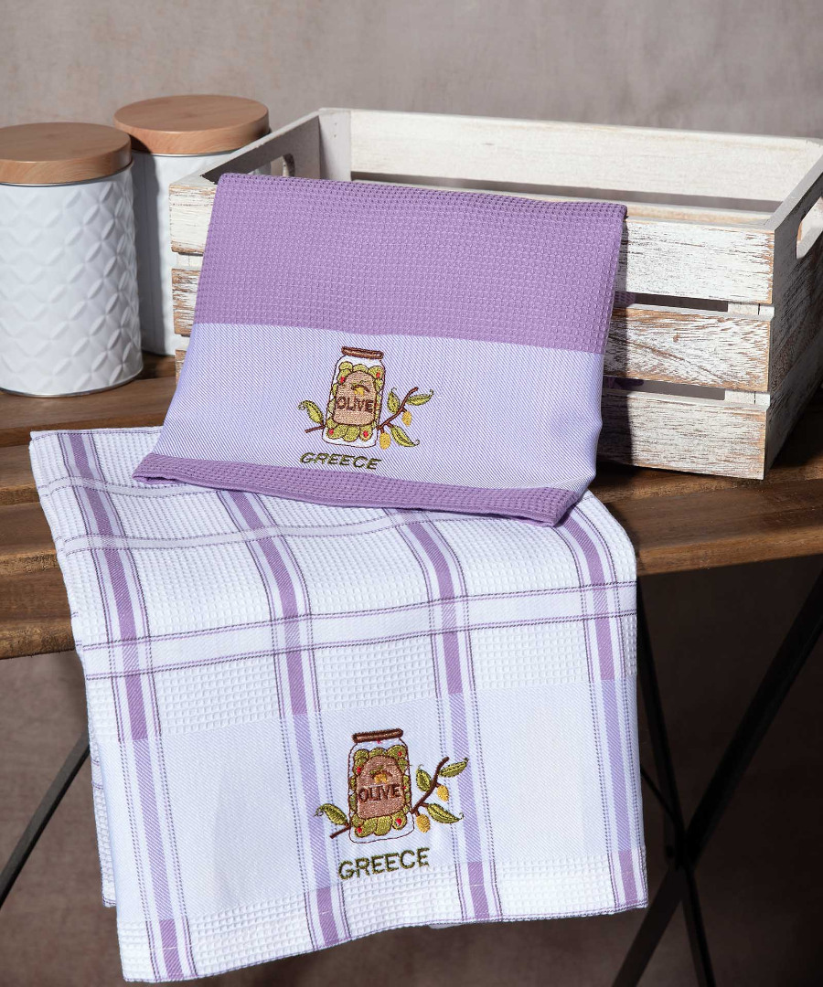 Σετ 2 τεμαχίων ποτηρόπανα (50cm x 70cm) βάζο λιλά GREECE