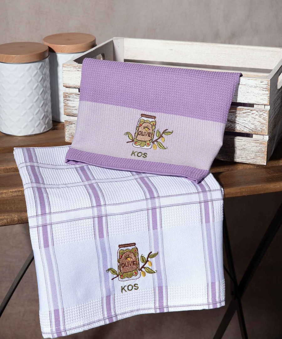 Σετ 2 τεμαχίων ποτηρόπανα (50cm x 70cm) βάζο λιλά KOS